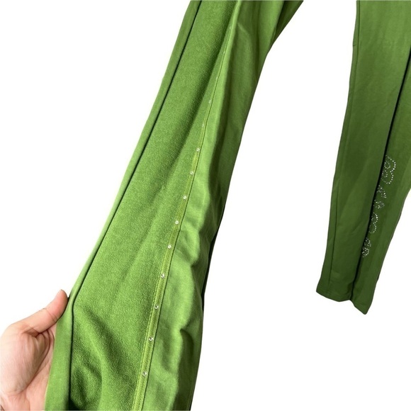 NWOT bcbgmaxazria green pants Rhinestone bedazzled Y2K Vintage Large - Picture 3 of 7